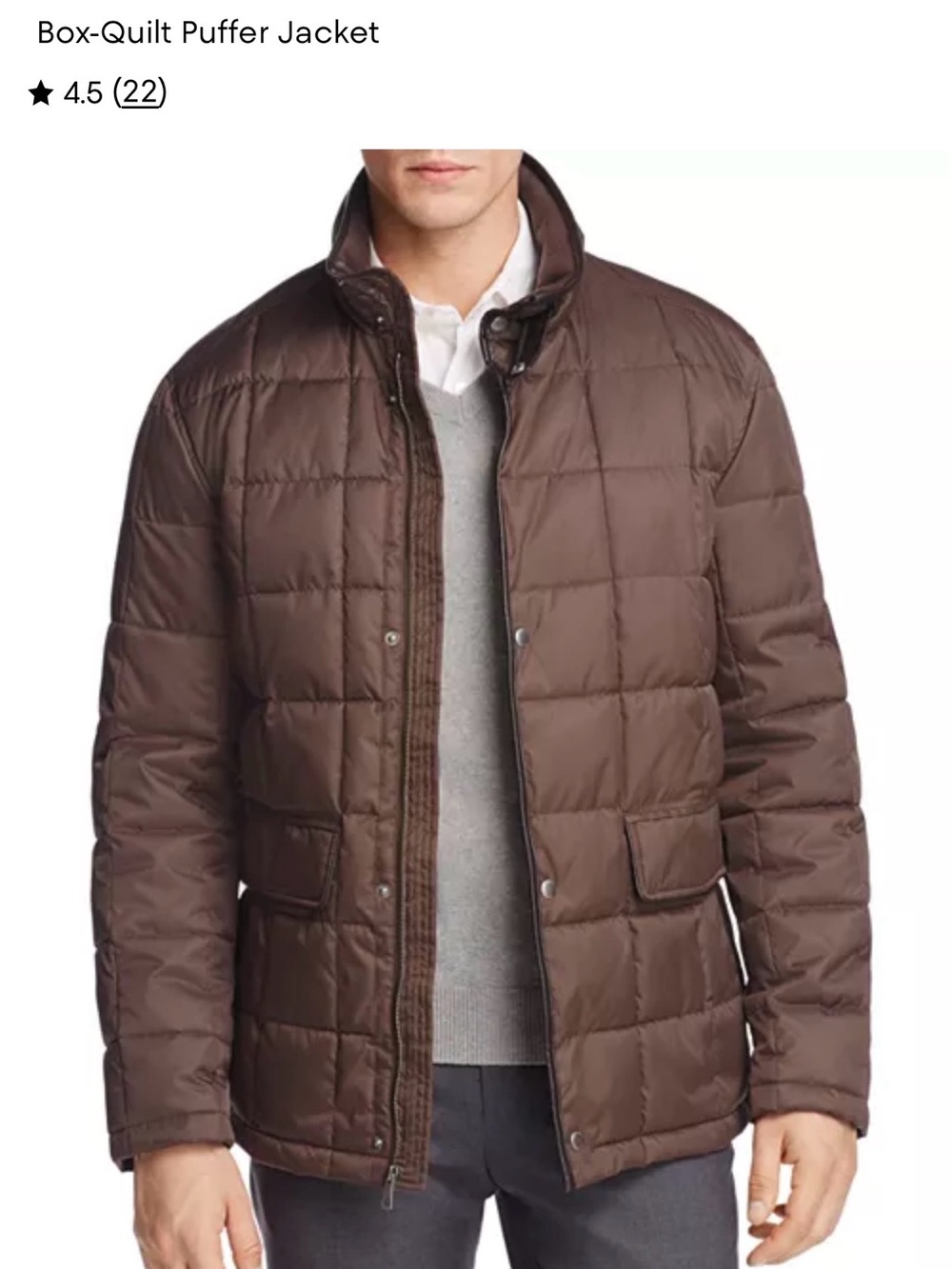 Cole Haan Mens Brown Zip-Up
Snap Front Insulated Quilted Coat
Size 2XL